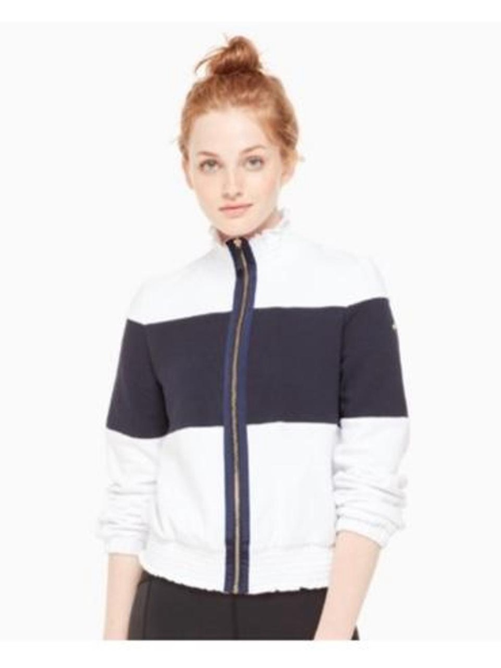 Kate Spade New York white and navy blue color-blocked zip-up jacket small